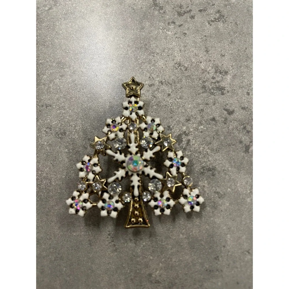 Vintage Christmas Brooch Lot 5pc Santa Snowman Poinsettia Christmas‎ Tree Pins